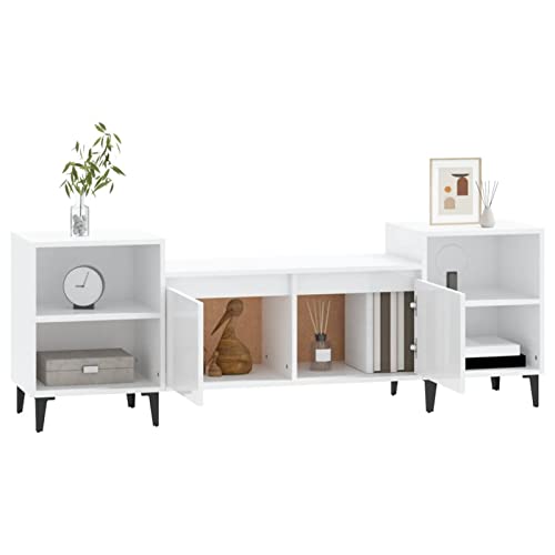 Tidyard TV-Schrank Lowboard TV-Ständer Medienschrank Sideboard TV Möbel Mit 6 Fächer Fernsehtisch Fernsehschrank HiFi-Schrank 160 x 35 x 55 cm (B x T x H) Holzwerkstoff, Metall Hochglanz-Weiß von Tidyard