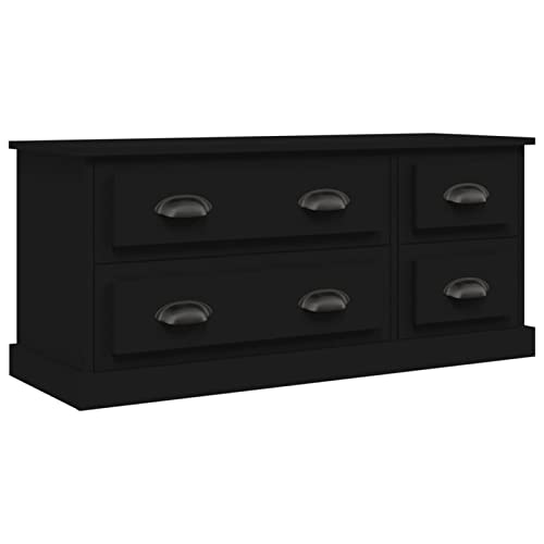 Tidyard TV-Schrank Sideboard Fernsehschrank Fernsehtisch HiFi-Schrank Medienschrank TV Tisch TV Möbel TV Board TV-Lowboard Wohnzimmertisch 100 x 35,5 x 45 cm (B x T x H) Mit 4 Schubladen Schwarz von Tidyard