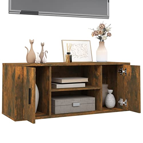 Tidyard TV-Schrank TV-Bänke & Lowboards Fernsehschrank TV-Ständer Medienschrank Fernsehtisch TV Board Wohnzimmertisch für Wohnzimmer und Schlafzimmer,Mit 4Fächer,Räuchereiche 100x35x40cm Holzwerkstoff von Tidyard