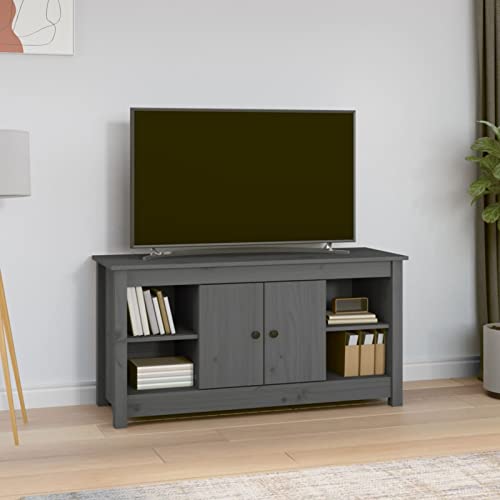 Tidyard TV-Schrank TV-Lowboard Fernsehschrank Lowboard Fernsehtisch Medienschrank TV-Board TV-Bank für Wohnzimmer Grau 103x36,5x52 cm Massivholz Kiefer von Tidyard