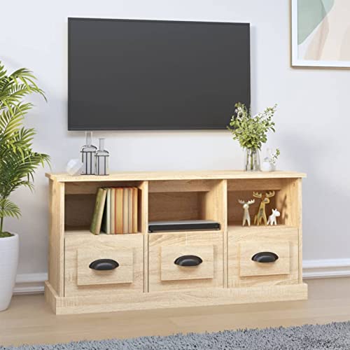 Tidyard TV Schrank mit 3 Schubladen und 3 offenen Fächern Versehen Lowboard Fernsehtisch Fernsehschrank TV Möbel Holzwerkstoff Sonoma Eiche 100x35x50 cm von Tidyard