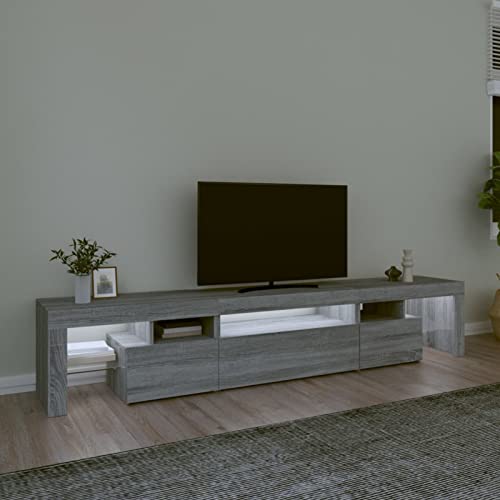 Tidyard TV-Schrank mit LED-Leuchten Fernsehschrank TV Board Lowboards Fernsehtisch Wohnzimmertisch für Wohnzimmer, Esszimmer und Schlafzimmer, Grau Sonoma 215x36,5x40 cm von Tidyard