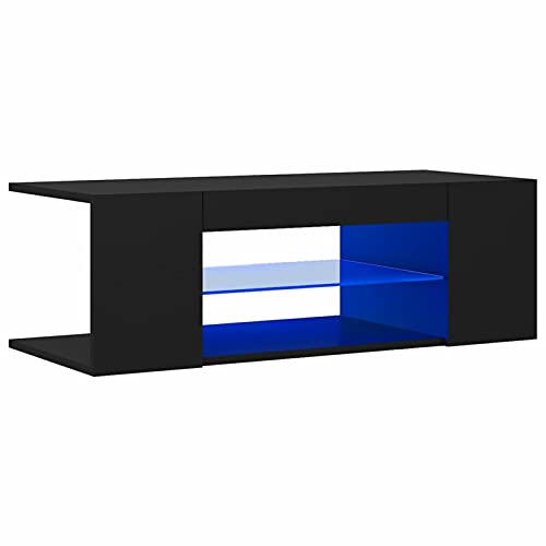 Tidyard TV Schrank mit LED-Leuchten Lowboard Fernsehschrank Fernsehtisch Sideboard HiFi-Schrank TV Möbel Tisch Board Schwarz 90x39x30cm von Tidyard