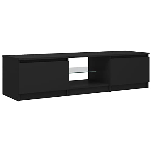 Tidyard TV Schrank mit LED-Leuchten Lowboard Sideboard TV-Möbel Fernsehschrank Fernsehtisch TV Möbel Tisch Board HiFi-Schrank TV-Tisch TV-Ständer 140 x 40 x 35,5 cm (L x B x H) Holzwerkstoff,Schwarz von Tidyard