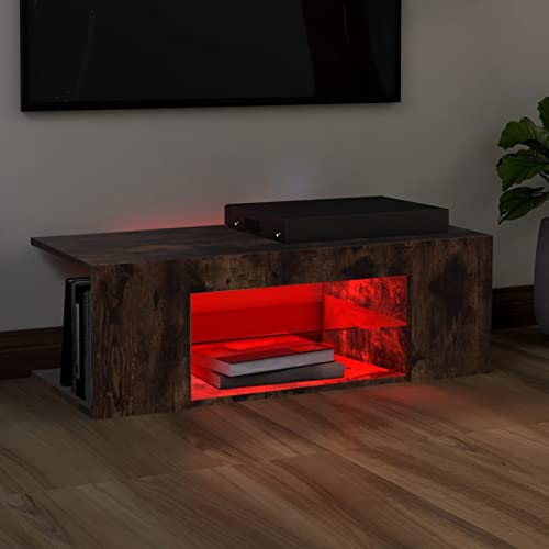 Tidyard TV Schrank mit RGB-LED-Leuchte Lowboard Fernsehschrank Fernsehtisch HiFi-Schrank TV Möbel Holzwerkstoff Räuchereiche 90x39x30 cm von Tidyard