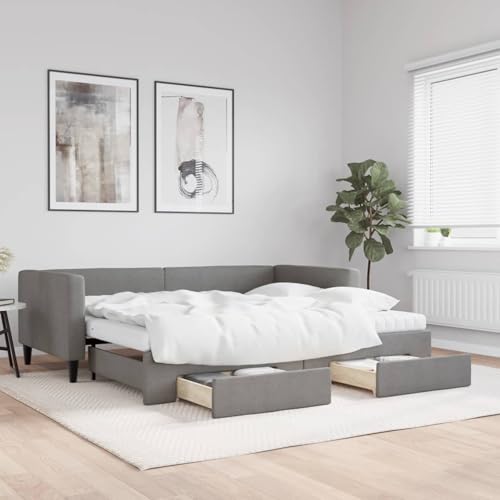 Tidyard Tagesbett Ausziehbar mit Schubladen Dunkelgrau 90x190 cm Stoff Tidyard Tagesbett Ausziehbar mit Schubladen Dunkelgrau 90x190 cm Stoff von Tidyard