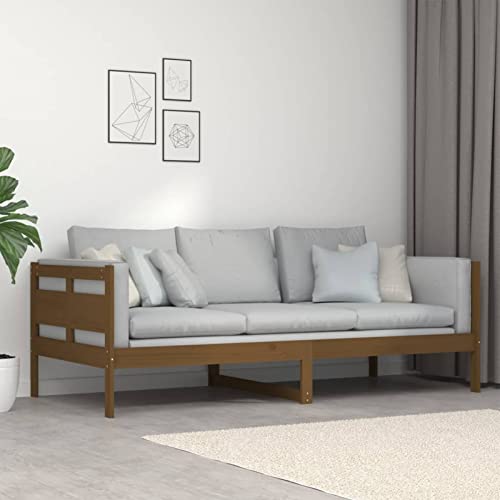 Tidyard Tagesbett Sofa Sofabett Schlafsofa Bett Gästebett Bettgestell Bettrahmen Bettsofa Einzelbett Jugendbett für Schlafzimmer Wohnzimmer, Honigbraun Massivholz Kiefer 90x200 cm von Tidyard