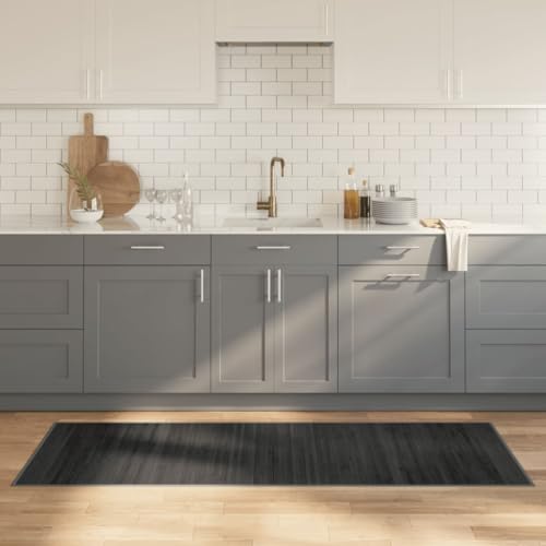 Tidyard Teppich Bambusmatte Wohnzimmerteppich Badezimmerteppich Bambusteppich rutschfest für Wohnzimmer,Läufer Küchenteppich Flurteppich Rechteckig Grau 70x200 cm Bambus von Tidyard