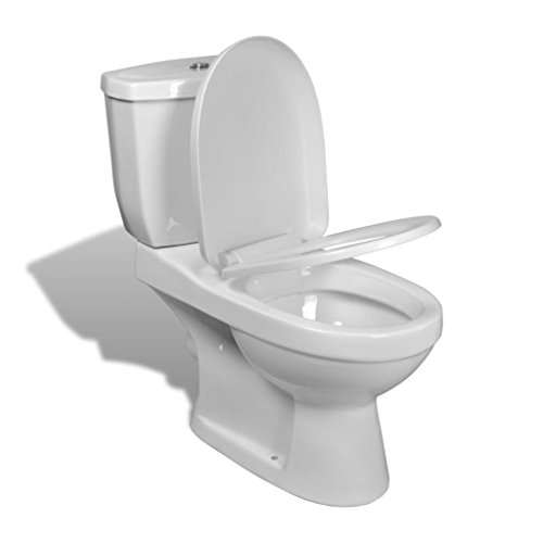 Tidyard Toilette mit Spülkasten, Stand-Toilette,Bodenstehende Toilette,Stand WC Komplett Set,Toilettenbecken Stehend mit Spülkasten,Stand-WC Toilettensitz WC-Schüsseln,Soft-Close-Sitz, Weiß von Tidyard