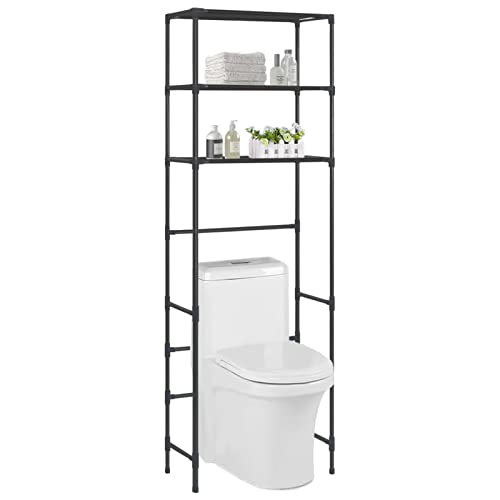 Tidyard Toilettenregal Badschrank Hochschrank Badregal Überbau 3 Ablagen Schwarz 53x28x169 cm von Tidyard