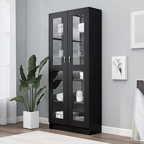 Tidyard Vitrinenschrank Bücherschrank Aktenschrank Büroschrank Vitrine Schrank Bücherregal Standvitrine Sideboard Vitrinenschränke Wohnzimmerschrank Schwarz 82,5x30,5x185,5 cm Holzwerkstoff von Tidyard