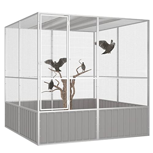 Tidyard Vogelkäfig Käfig Vogelvoliere Voliere Vogelhaus Vogel Verzinkter Stahl Grau 213,5x217,5x211,5 cm von Tidyard