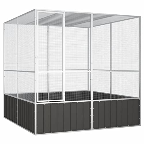 Tidyard Vogelkäfig Vogelbauer Vogelvoliere großer Vogelhaus Papageienkäfig Trennwand Trenngitter Zuchtkäfig Anthrazit 213,5x217,5x211,5 cm Verzinkter Stahl von Tidyard