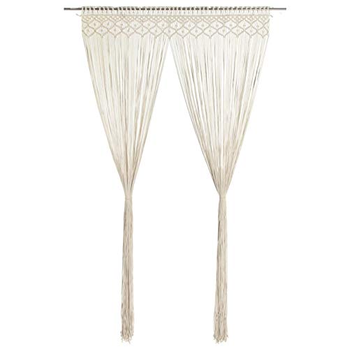Tidyard Vorhang Handgefertigt Makramee Fadenvorhang Dekovorhang Raumteiler Türvorhang Fadengardine Gardine Fenstervorhang Baumwolle, 140x240 cm Creme von Tidyard