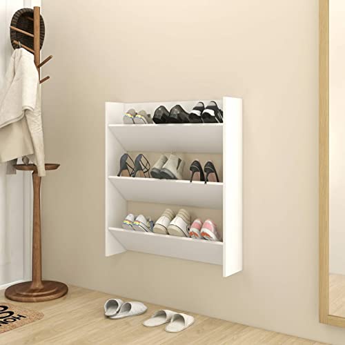 Tidyard Wand Schuhschränke, Schuhschrank Hängend Wand Schmal, Schuhregal, Schuhaufbewahrung, Hängeorganizer, 3 Kippböden, Holzwerkstoff Weiß 80x18x90 cm von Tidyard