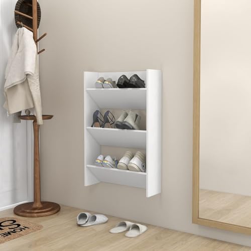Tidyard Wand-Schuhschrank Weiß 60x18x90 cm Holzwerkstoff, Standregal Schuhständer für Wohnzimmer Schlafzimmer Flur Eingang806759 von Tidyard