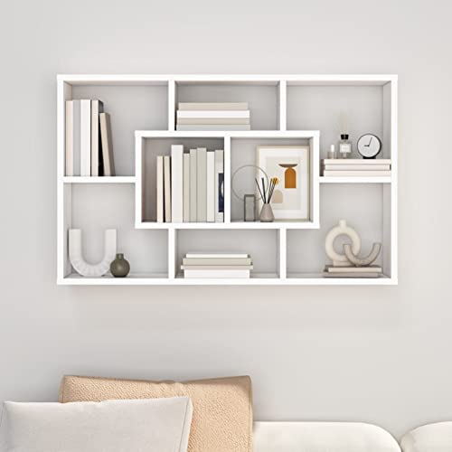 Tidyard Wandregal Bücherregal Hängeregal Schweberegal Regal Wandboard Dekoregal Wandablage Wandschrank Büroregal Holzwerkstoff Hochglanz-Weiß 85x16x52,5 cm von Tidyard