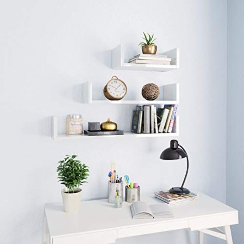 Tidyard Wandregal U Form Regal Bücherregal Hängeregal 3 STK. Hochglanz-Weiß Spanplatte von Tidyard