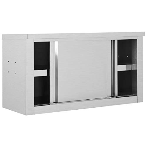 Tidyard Wandschrank Küche mit Schiebetüren Wandhängeschrank Hängeschrank Schrank Küchenschrank Oberschrank 90x40x50cm Edelstahl von Tidyard