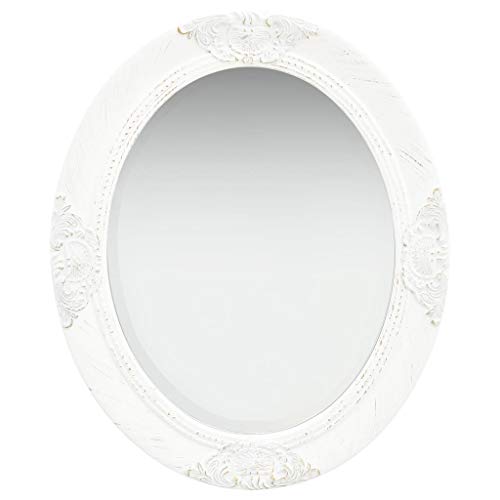 Tidyard Wandspiegel Badspiegel Flurspiegel Türspiegel, Spiegel Barock Dekorative Spiegel mit Montagehaken, Weiß Oval 50 x 60 cm von Tidyard