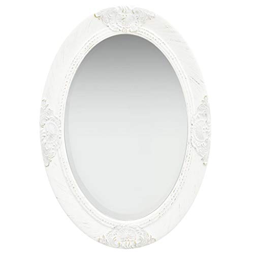 Tidyard Wandspiegel Badspiegel Flurspiegel Türspiegel, Spiegel Barock Dekorative Spiegel mit Montagehaken, Weiß Oval 50 x 70 cm von Tidyard