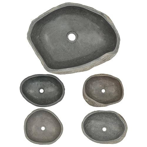 Tidyard Waschbecken Flussstein Naturstein Aufsatzwaschbecken Waschschale Waschtisch Handwaschbecken Bad Waschplatz Badezimmer Oval (45-53) x (34-41) x 15 cm (B x T x H) Flussstein von Tidyard