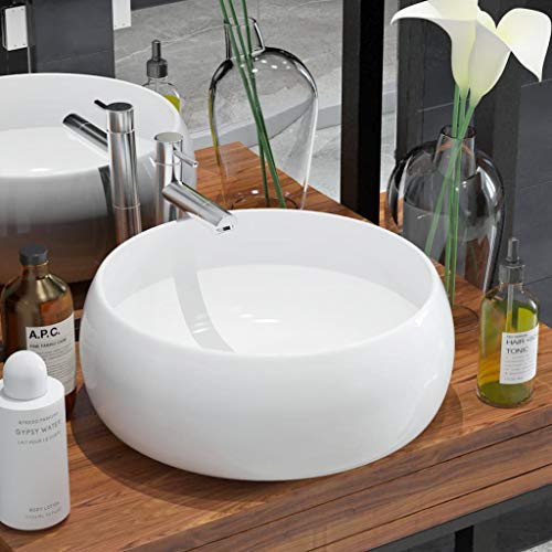 Tidyard Waschbecken Rund Keramik Weiß Waschschale Badezimmer Waschtisch Aufsatzwaschbecken Keramikwaschbecken Handwaschbecken Becken Klein 40x15 cm von Tidyard