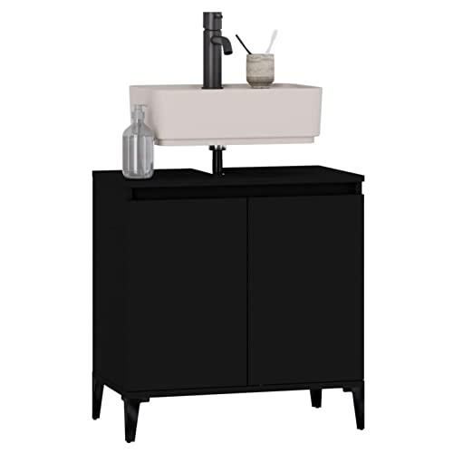 Tidyard Waschbeckenunterschrank Badschrank Badezimmerschrank Badmöbel Badezimmer Waschbecken Waschbeckenschrank 58 x 33 x 60 cm (B x T x H) Holzwerkstoff, Metall Schwarz von Tidyard
