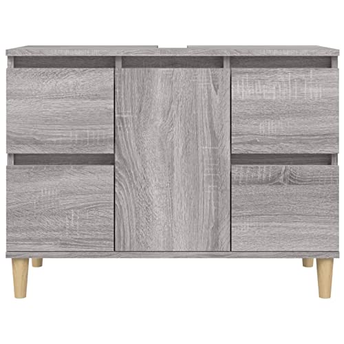 Tidyard Waschbeckenunterschrank Waschbeckenschrank Badschrank Aufbewahrungsschrank Unterschrank Wandschrank 80 x 33 x 60 cm (B x T x H) Mit 4 Schubladen und 1 Fach mit Einer Tür Grau Sonoma von Tidyard