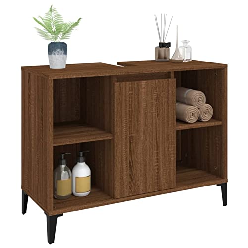 Tidyard Waschbeckenunterschrank Waschtisch Unterschrank Badmöbel Badschrank Badezimmerschrank Badezimmer 5 Fächer und Tür Holzwerkstoff Braun Eichen-Optik 80x33x60 cm von Tidyard