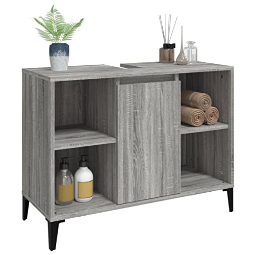 Tidyard Waschbeckenunterschrank Waschtisch Unterschrank Badmöbel Badschrank Badezimmerschrank Badezimmer 5 Fächer und Tür Holzwerkstoff Grau Sonoma 80x33x60 cm von Tidyard