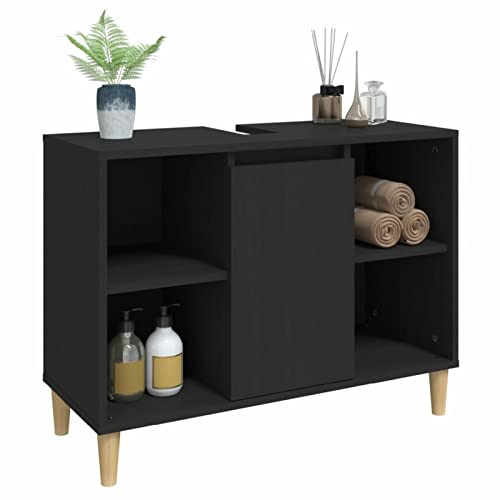 Tidyard Waschbeckenunterschrank Waschtisch Unterschrank Badmöbel Badschrank Badezimmerschrank Badezimmer 5 Fächer und Tür Holzwerkstoff Schwarz 80x33x60 cm von Tidyard