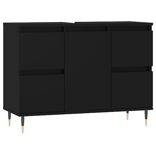 Tidyard Waschbeckenunterschrank Waschtisch Unterschrank Badmöbel Badschrank Badezimmerschrank Badezimmer Schwarz 80x33x60 cm Holzwerkstoff von Tidyard