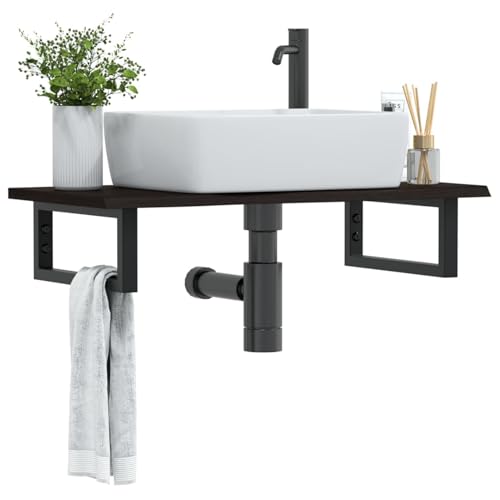 Tidyard Waschtischplatte mit Halterung Stahl und Massivholz Eiche, Moderne Waschtischplatte Wandkonsole für Aufsatzwaschbecken Badezimmer Gäste-WC Tidyard Waschtischplatte mit Halterung Stahl und Massivholz Eiche, Moderne Waschtischplatte Wandkonsole für Aufsatzwaschbecken Badezimmer Gäste-WC von Tidyard