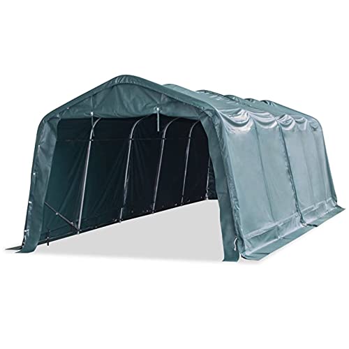 Tidyard Weidezelt Weideunterstand Offenstall Weidehütte Pferde Schafe Kühe Unterstand Stall Shelter Lagerzelt Stahl PVC 550g/m² 3,3 x 8 x 2,56 m (L x B x H) Dunkelgrün von Tidyard