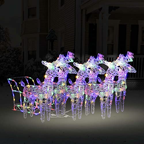 Tidyard Weihnachtsdekoration Rentiere mit Schlitten Weihnachtsdeko Weihnachtsbeleuchtung Rentier-Beleuchtet für Innen- und Außen Gartenleucht-Deko Weihnachtsfigur Weihnachts Dekoration 320 LEDs Acryl von Tidyard