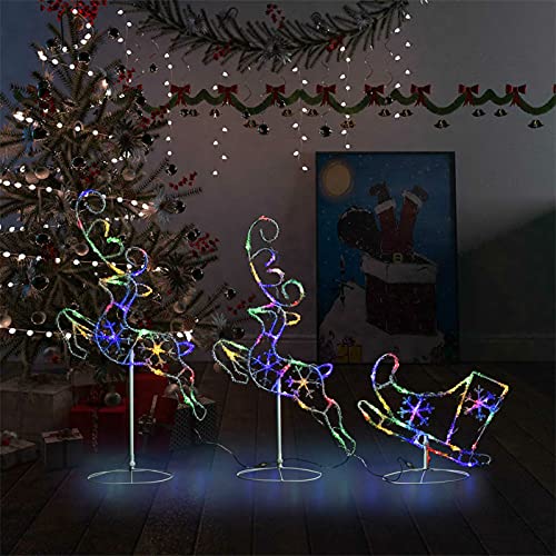 Tidyard Weihnachtsdekoration Rentiere & Schlitten, LED Leuchtfiguren Rentiere mit Schlitten, Rentier Weihnachtsbeleuchtung, Weihnachten Dekoration Acryl 260x21x87 cm Bunt von Tidyard