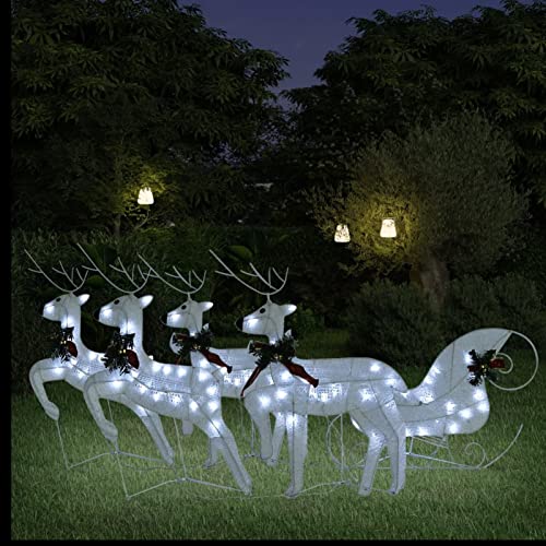 Tidyard Weihnachtsdekoration Rentiere & Schlitten Weihnachtsdekoration Weihnachten Rentierschlitten Weihnachtsdeko Weihnachtsbeleuchtung Weihnachten Deko Draußen 100 LEDs Outdoor Weiß von Tidyard