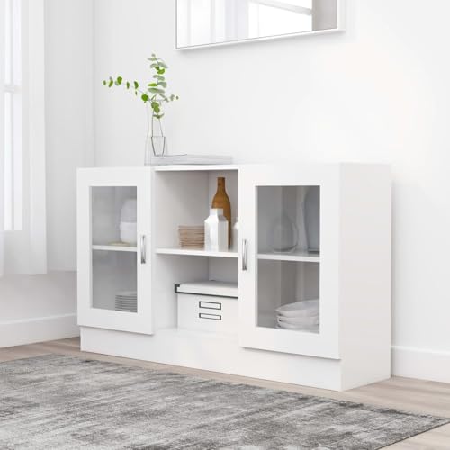 Tidyard Weißer Vitrinenschrank 120x30x70 cm Holzwerkstoff Regal für Wohnzimmer und Büro von Tidyard