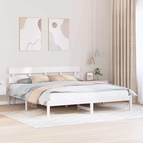 Tidyard Weißes Kiefernholz-Bettgestell Weiß Massivholz Kiefer 180 x 200 cm, Plattformbettgestell doppelbett einzelbetten für Schlafzimmer Gästezimmer872180 von Tidyard