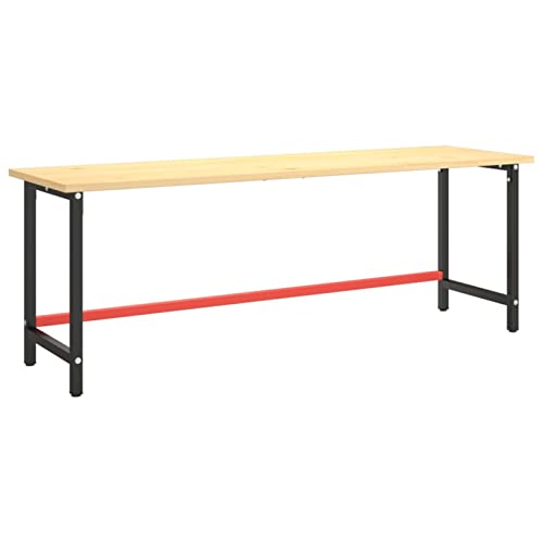 Tidyard Werkbankgestell Packtisch Arbeitstisch Tischgestell Tischfuß Werkbankfuß Werkbank Werkstatt Mattschwarz Mattrot 220 x 57 x 79 cm (L x B x H) pulverbeschichtetes Metall von Tidyard