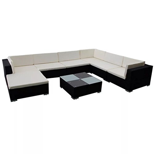 tidyard 24-TLG. Gartenlounge-Set Gartensofa Poly Rattan Loungesofa Outdoor Balkon Terrasse Sofagarnitur Gartenm?bel mit Couchtisch und Polster - Schwarz von Tidyard