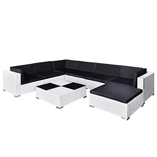 tidyard 24-TLG. Gartenlounge-Set Gartensofa Poly Rattan Loungesofa Outdoor Balkon Terrasse Sofagarnitur Sitzkomfort Gartenm?bel mit Couchtisch, Hocker und Polster - Wei? und Schwarz von Tidyard