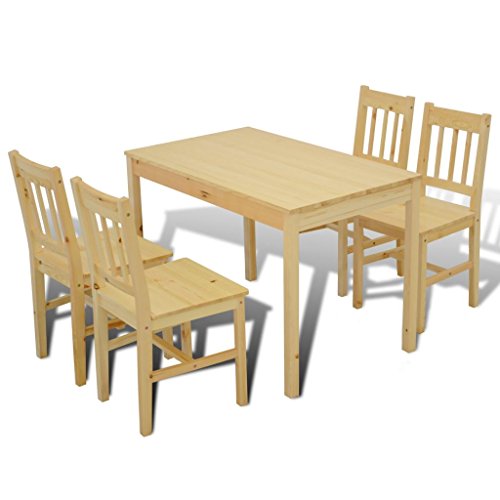 tidyard 5-teilige Essgruppe Küchenset Esszimmergarnitur Esstisch und Esszimmerstuhl Holztisch mit 4 Essstühlen Naturfarbe von Tidyard