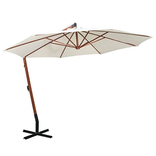 tidyard Sonnenschirm Ampelschirm Gartenschirm Freiarm Sonnenschutz Schirm Holzmast mit Kurbelmechanismus Stahl-Fu?kreuz 350 cm Wei? von Tidyard