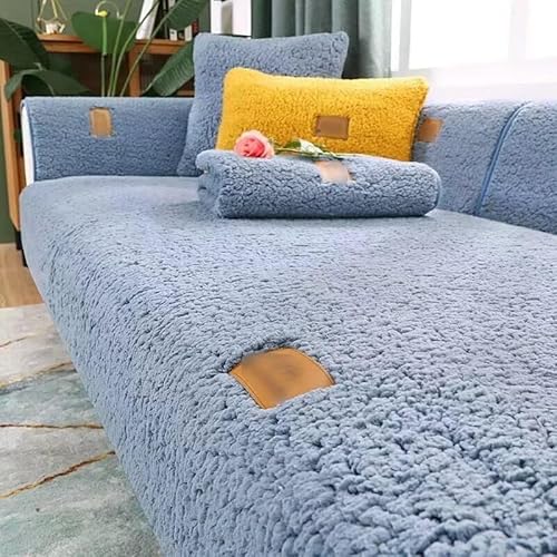 Tielag Samt Sofabezug 1 2 3 4 sitzer, Sofaschoner, L Form Sofaüberwurf, Sofabezüge, Sofa überzug Ecksofa Pets Dog Couch überzug Anti-rutsch Sofa Überwurf, Blau, 110×240cm von Tielag