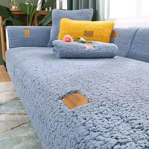 Tielag Samt Sofabezug 1 2 3 4 sitzer, Sofaschoner, L Form Sofaüberwurf, Sofabezüge, Sofa überzug Ecksofa Pets Dog Couch überzug Anti-rutsch Sofa Überwurf, Blau, 70×180cm von Tielag