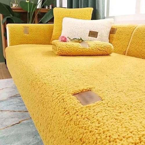 Tielag Samt Sofabezug 1 2 3 4 sitzer, Sofaschoner, L Form Sofaüberwurf, Sofabezüge, Sofa überzug Ecksofa Pets Dog Couch überzug Anti-rutsch Sofa Überwurf, Gelb, Kissenbezug 45×45cm von Tielag