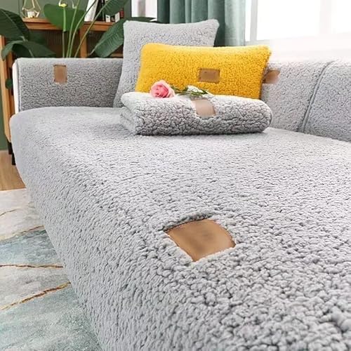 Tielag Samt Sofabezug 1 2 3 4 sitzer, Sofaschoner, L Form Sofaüberwurf, Sofabezüge, Sofa überzug Ecksofa Pets Dog Couch überzug Anti-rutsch Sofa Überwurf, Grau, 70×70cm von Tielag