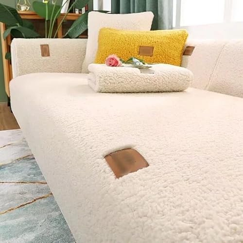 Tielag Sofaschoner Samt rutschfest 1 2 3 4 Sitzer, L Form Sofabezug, Sofaüberwurf, Sofa Überwurf Ecksofa, Sofaschutz Kinder, Katzen, Hunde, Kratzschutz, Milchweiß, 70×150cm von Tielag